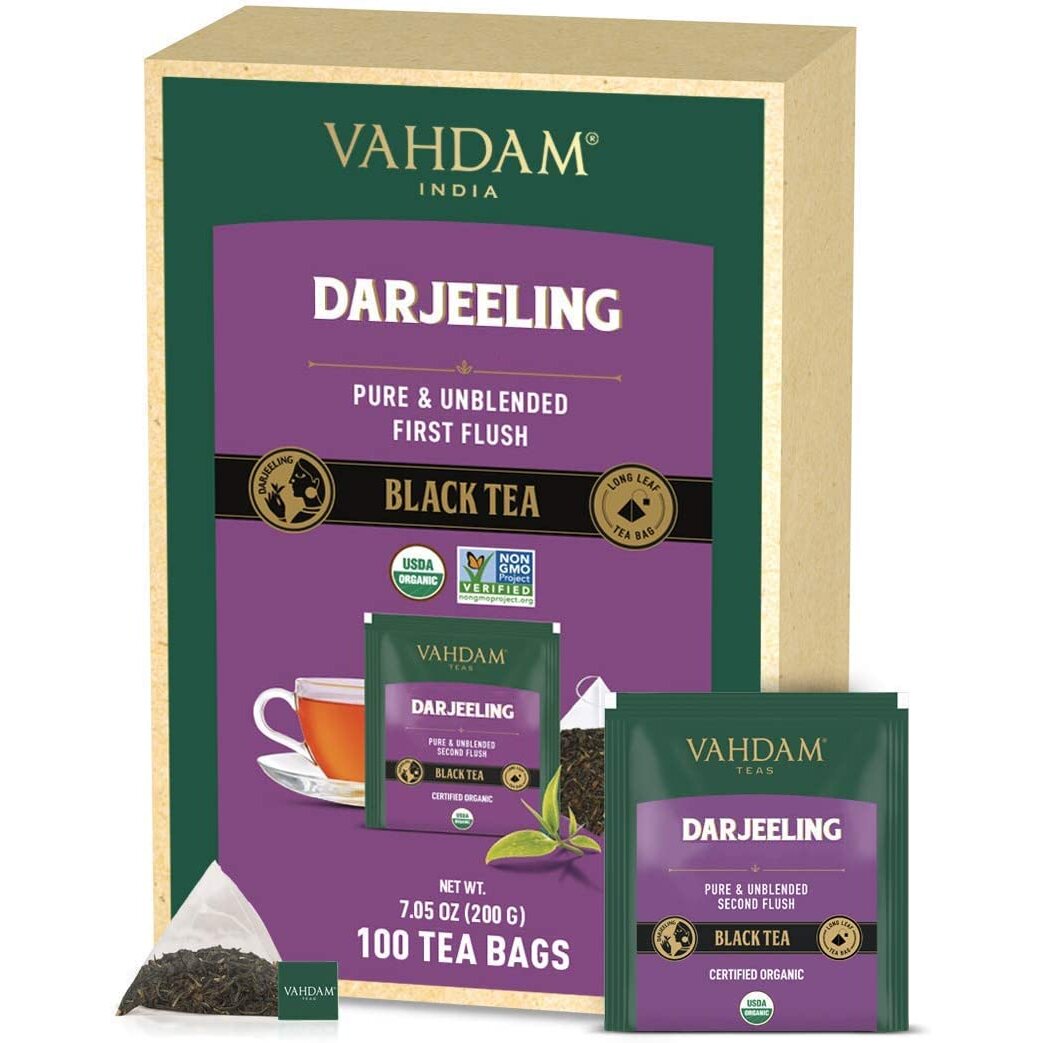 VAHDAM, Darjeeling Tea, 100 Whole Leaf Tea Bags, Direct from Source in India | Certified Organic, 100% Pure Unblended Darjeeling Tea Bags | Black Tea